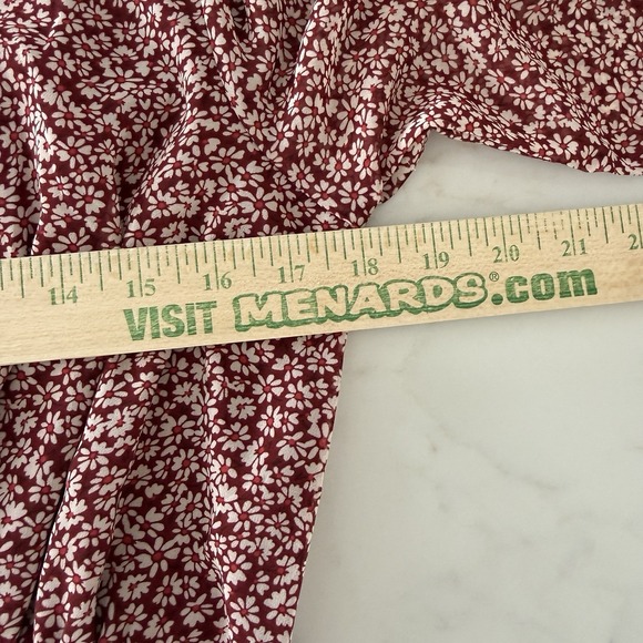 Revamped Burgundy Floral Tiered Long Sleeve Mini Dress Womens L Lined Coquette - Picture 11 of 14